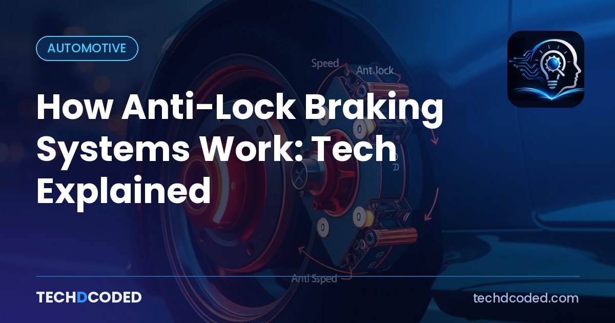 Illustration showing an anti-lock braking system diagram with wheel speed sensors, hydraulic control unit, and ECU