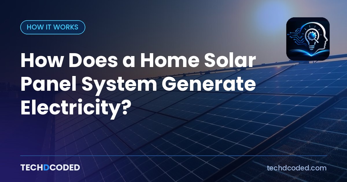 Rooftop array of dark blue photovoltaic solar panels glowing under a bright sunny sky.