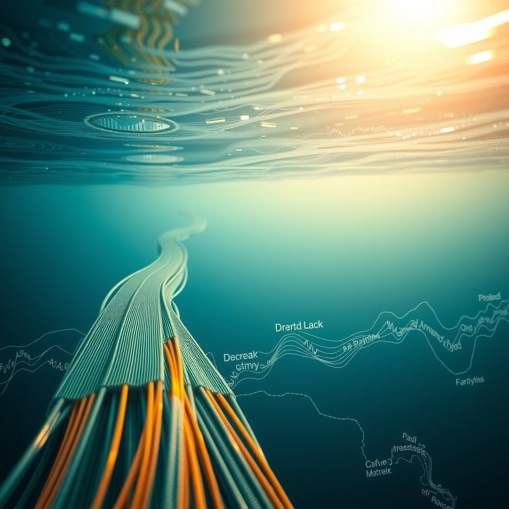 A stylized map showing global undersea internet cables connecting India to Singapore and Europe.