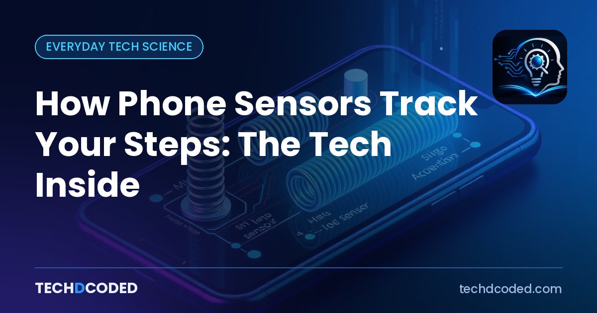 An abstract digital illustration showing microscopic MEMS sensor springs and glowing acceleration data waves inside a smartphone.