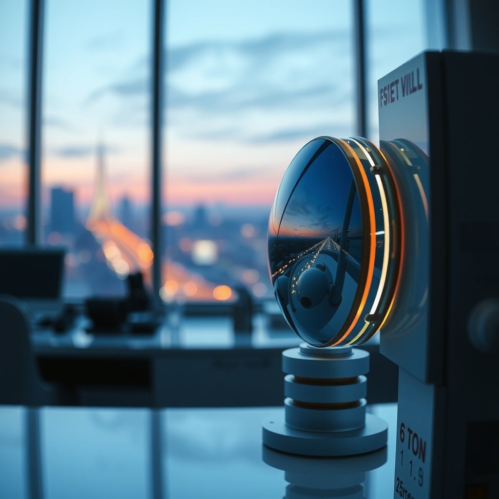 Precision optical mirror mounted on a polished granite testing table in a cleanroom.